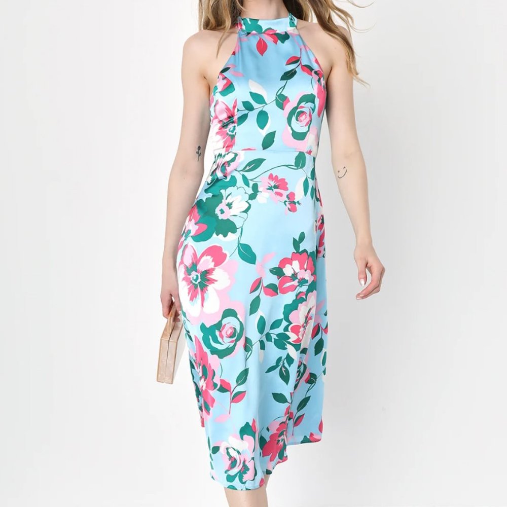 Lulu's Blue Floral Midi Dress